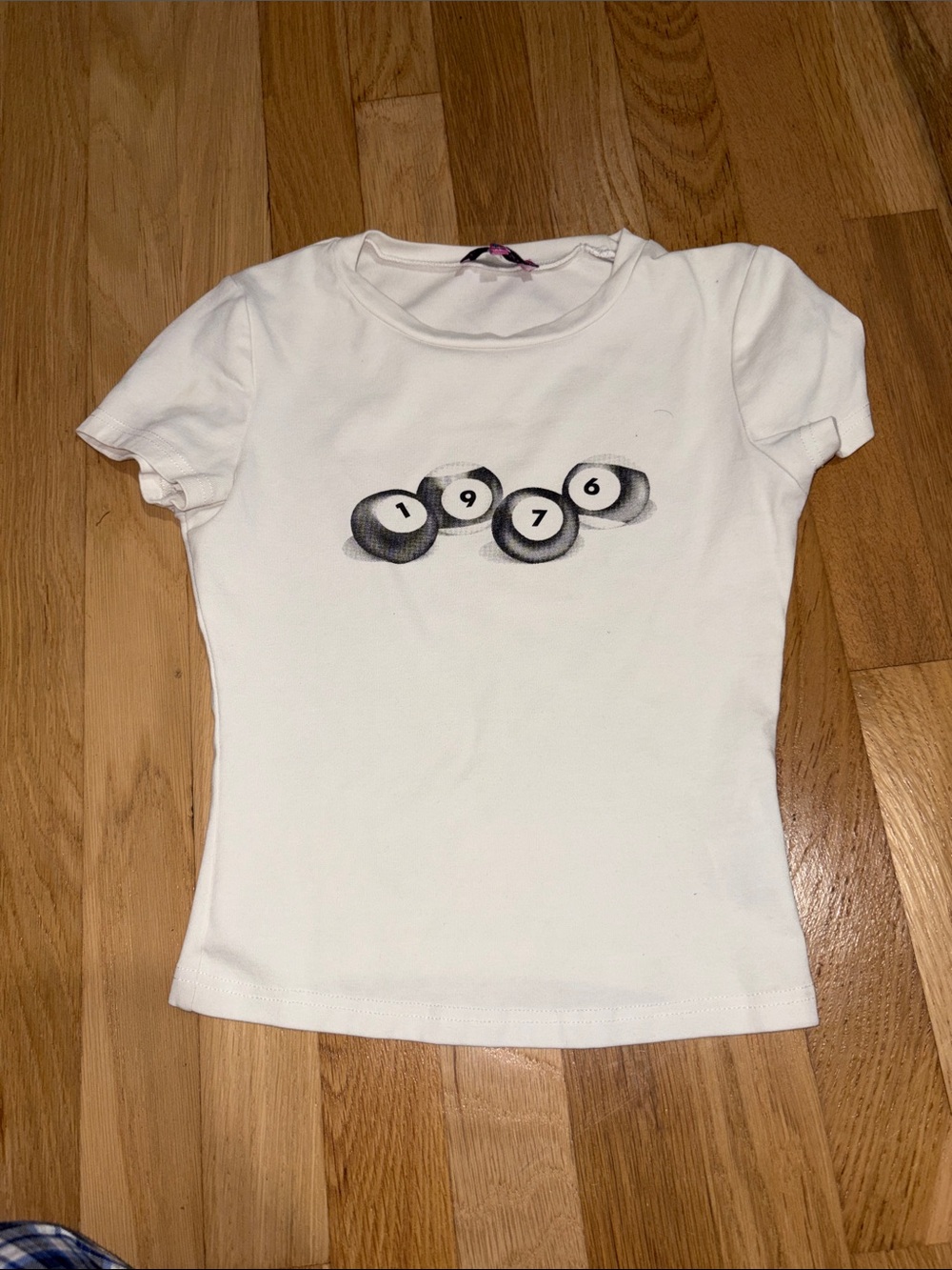 White Edikted Graphic Tee with 1976 Billiard Design